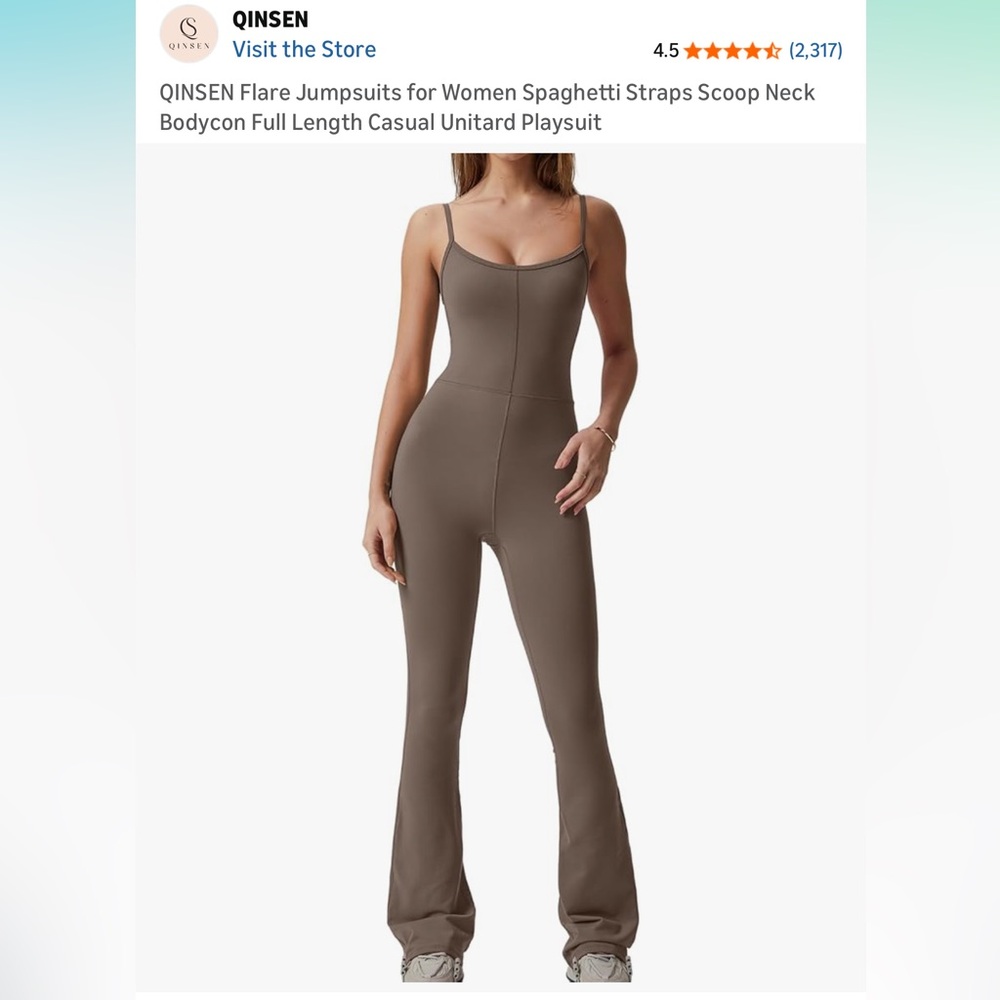 QINSEN Women's Spaghetti Strap Brown Jumpsuit
